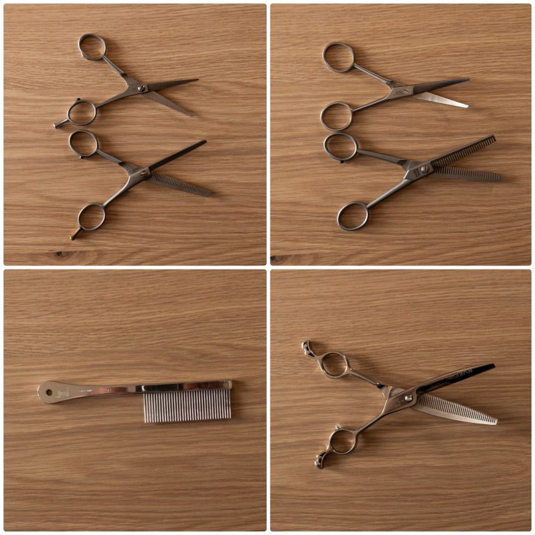 Kamm und Scheren zum Trimmen